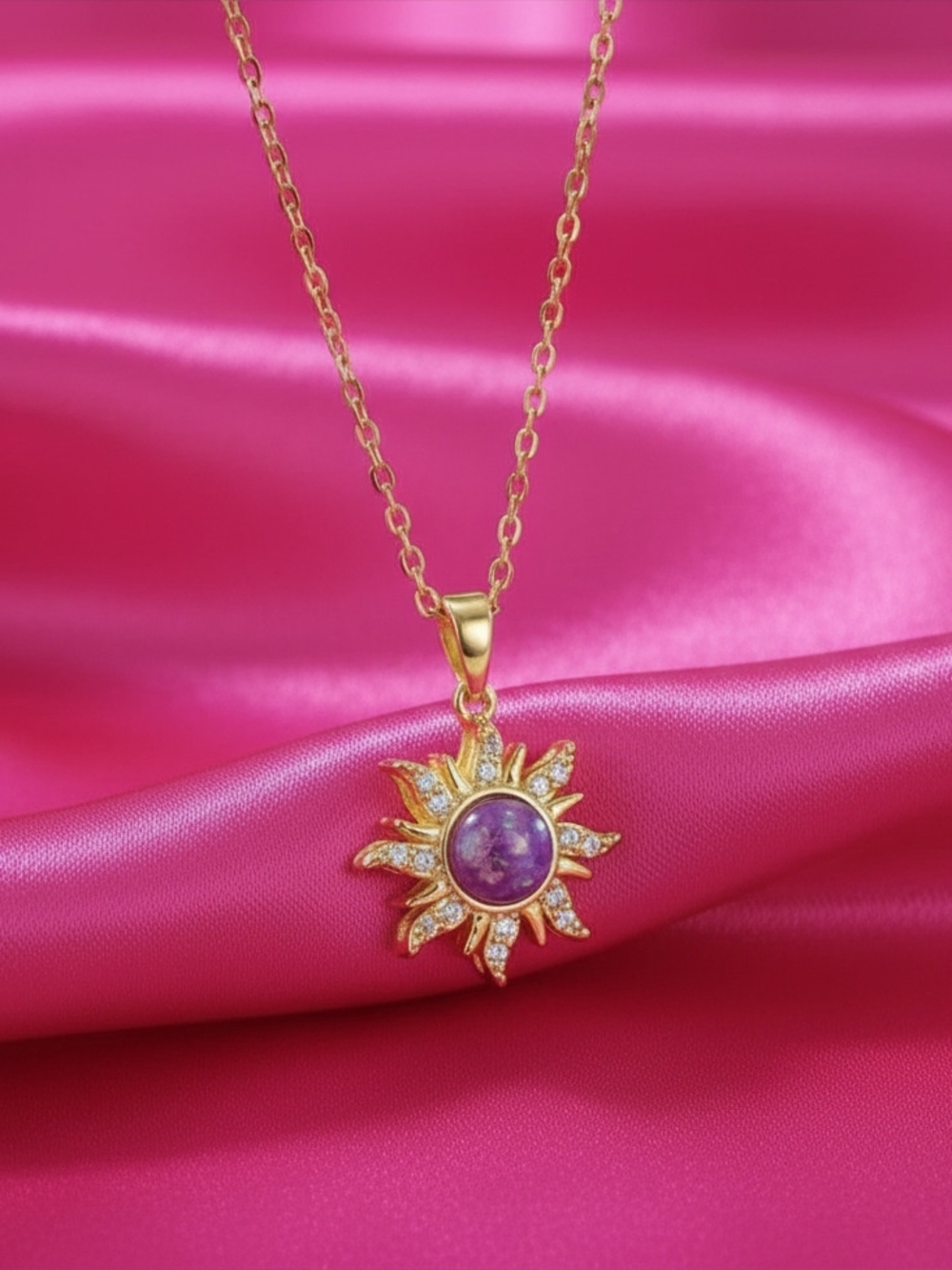 Gold-plated‎ Chain Zircon Sun Pendant Necklace -Women Jewelry